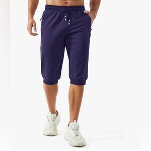 NEW Men's 3/4 Joggers Capri Pants with Zipper Pockets Slim Fit Workout size 34